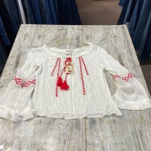 NWT Mocha Apparel Boho Top FRINGE SLEEVES